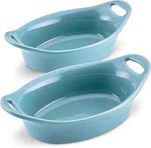 Rachael Ray Ceramics Au Gratin Set, Oval, Two 12-ounce, Agave Blue