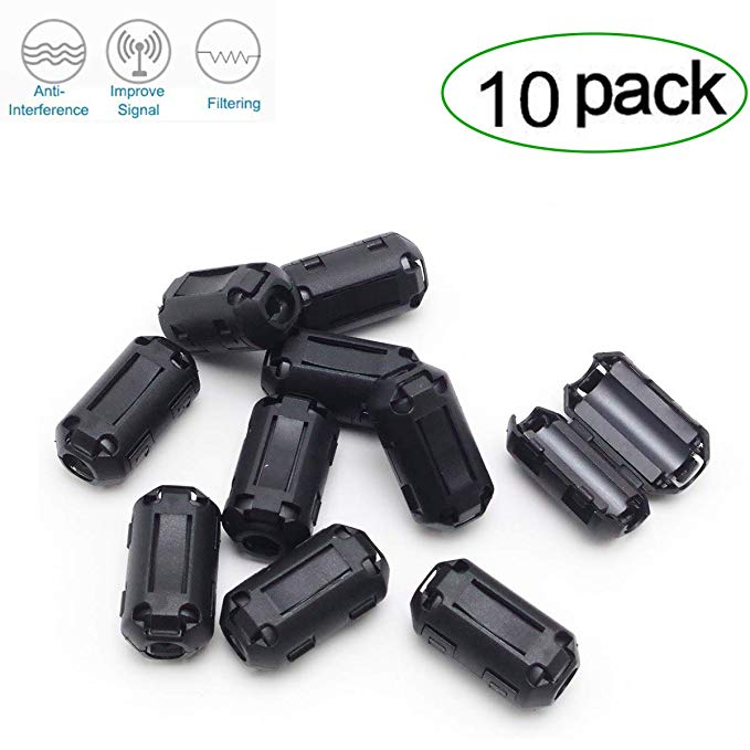 Topnisus [Pack of 10] Clip-on Ferrite Core Ring Bead Anti-interference High-frequency Filter RFI EMI Noise Suppressor Cable Clip (9mm inner diameter)
