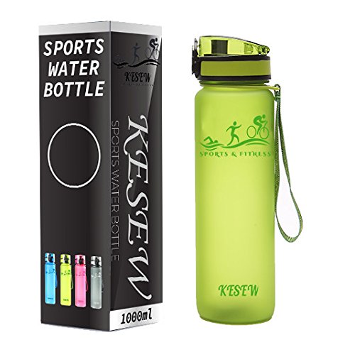 KESEW Sports Water Bottle-36 oz/1Liter-Leak proof -Eco Friendly & BPA Free Tritan Bottle-One Click Flip top-Free flow with carrying strap. - Ideal for Sports lovers and Travelers.