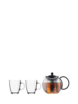 Bodum Assam Glass Tea Press with Stainless Steel Filter and Black Handle and Lid, 1.0-Liter, 34-Ounce