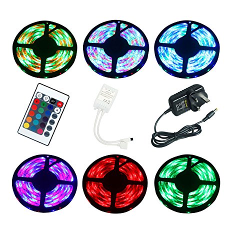 ALED LIGHT® LED Strip 5M/ 16.4 Ft 300 SMD 3528 RGB Non- Waterproof Seasonal Lighting LED Rope Light, Pack for Home Indoor Decoration, Color Changing Kit with Flexible Strip Light   24 K IR Remote Control  Power Supply, Free Shipping