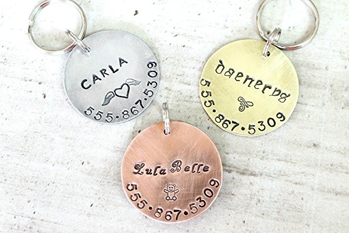 Large breed custom dog tag personalized with your dogs name, number, and metal designer stamp. X-Large 1.50 inch size