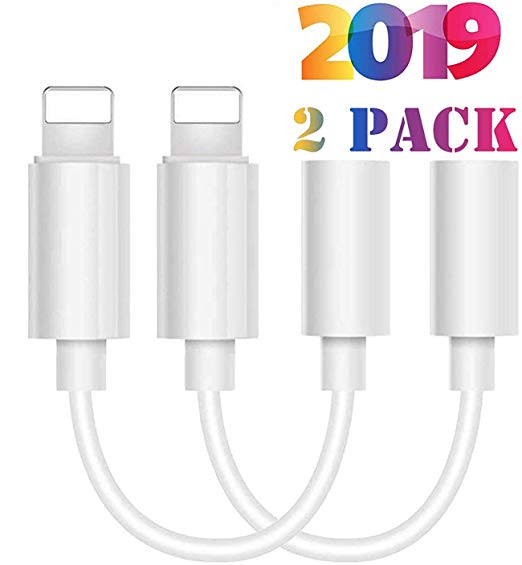 IKHISHI [2 Pack] iPhone Headphone Jack Adapter, Headphone Jack Adapter Connector to 3.5mm AUX Audio Jack Earphone Extender Jack Stereo Compatible iPhone 7/7Plus iPhone XR/X/Xs/8/8Plus/7/7Plus (White)