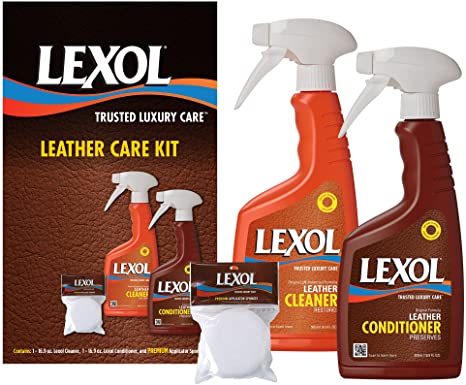 Lexol Leather Care Kit Conditioner and Cleaner, 16.9 oz, For Use on Leather Apparel, Furniture, Auto Interiors, Shoes, Bags and Accessories, Includes Applicator Sponges
