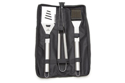 Premium BBQ Grilling Tools Set - Heavy Duty 430 Stainless Steel Barbecue Set - Professional Grade Grill Tools over 16 Inches Long - 3 Piece Grilling Tools Set includes Spatula Tongs Wire Brush and Carrying Case - Barbecue Grill Set by Atwood Living Products