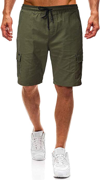 OSYS THX Men’s Shorts Cotton Drawstring Beach Elastic Waist Multi Pocket Cargo Shorts