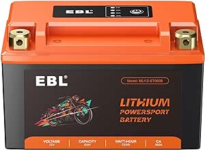 EBL Motorcycle Battery Lithium YTX9-BS LiFePO4 12V 6Ah 360A Powersports Battery YTX7A-BS Compatible ATV, UTV, Jet Ski, Quad, Lawn Mower, Tractor, Scooter,Motocross, Motorboat and Generator Battery