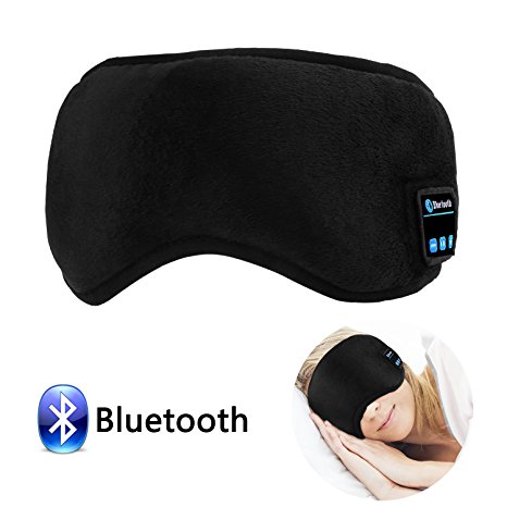 Bluetooth Sleeping Eye Mask Headphones, Wireless Music Bluetooth Sleep Stereo Eye Shades Headset Earphone Built-in Speakers Microphone Washable Black by LC-dolida