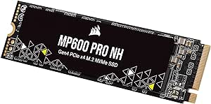 Corsair MP600 PRO NH 500GB PCIe Gen4 x4 NVMe M.2 SSD – High-Density TLC NAND – M.2 2280 – DirectStorage Compatible - Up to 6,600MB/sec - No Heatsink - Black