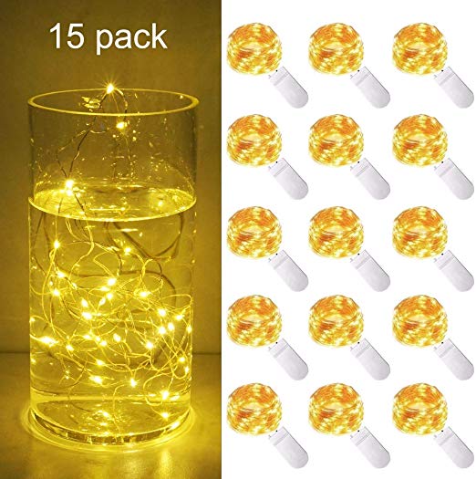 Cynzia 15 Pack 10ft/3m 30 LED Micro Starry String Lights Battery Operated(Included),Fairy Waterproof Silver Wire Lights,for DIY Party Garden Wedding Table Indoor&Outdoor Decor (Warm White)