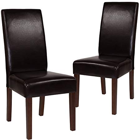 Flash Furniture 2-QY-A37-9061-BRNL-GG Brown Leather Parsons Dining Chairs, 2 Pack