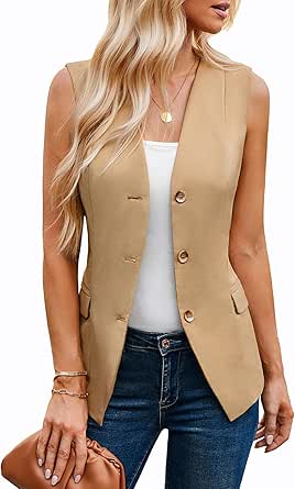 GRACE KARIN Women 2024 Fall Button Down Sleeveless Vest Blazers Fully Lined Open Front Work Vest Tops Outwear Pocket