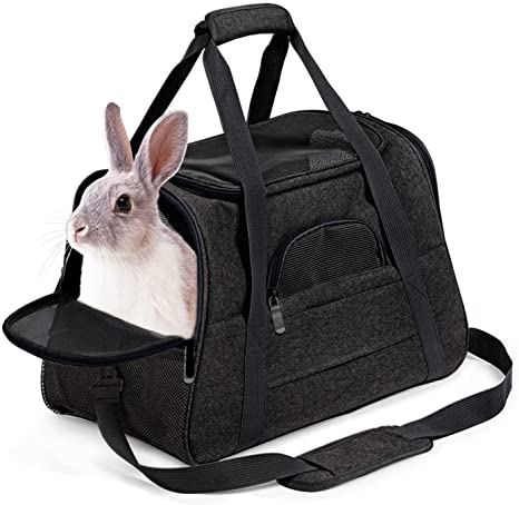 kathson Rabbit Travel Carrier Bag Airline Approved Pet Pocket Breathable Mesh Window Portable Hand Bag with Locking Safety Zippers for Small Dogs Cats Bunnies and Small Animals