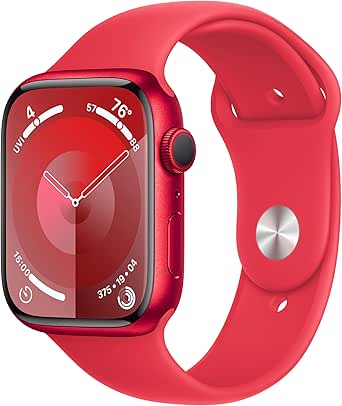 Apple Watch Series 9 [GPS 45mm] Smartwatch with (PRODUCT) RED Aluminum Case with (PRODUCT) RED Sport Band S/M. Fitness Tracker, ECG Apps, Always-On Retina Display, Water Resistant