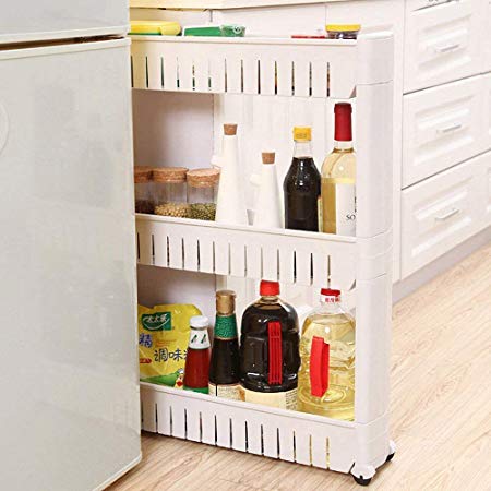 Kurtzy Plastic Storage Organizer Shelf 3-Tier Rack with Wheels for Kitchen, Bathroom, Bedroom White – 55x12x72cm