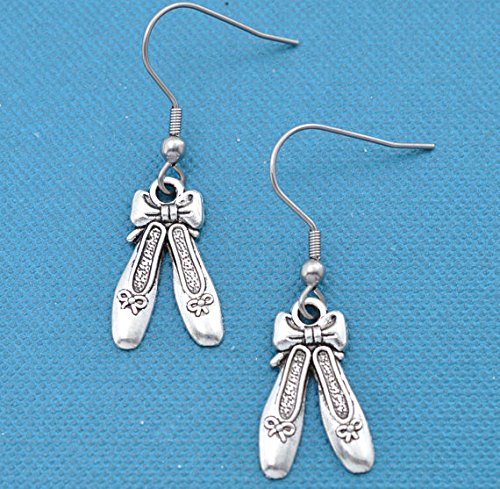 Ballet slipper earrings in silver toned metal. Ballet slipper earrings. Dance gifts. Dance Jewelry. Ballet Slipper Charms.