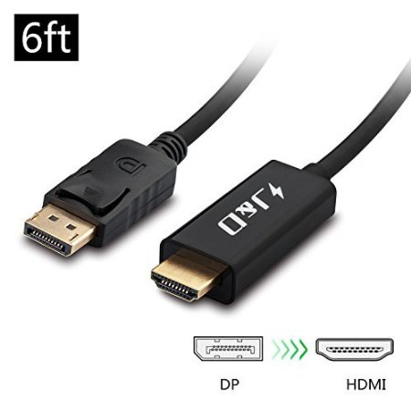 J&D Gold Plated DisplayPort to HDMI Cable Adapter (Black, 6 Feet)
