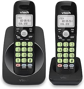 [New] VTech VG131-21 DECT 6.0 2-Handset Cordless Phone - Bluetooth Connection, Blue-White Display, Big Buttons, Full Duplex Speakerphone, Caller ID, Easy Wall Mount, 1000ft Range (Black)