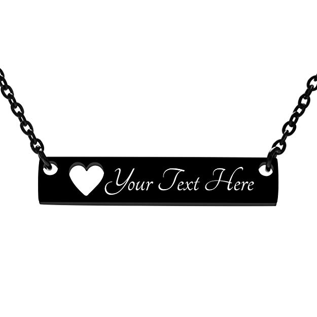 Fanery Sue Personalized Custom Engraved Name 316L Stainless Steel Horizontal Bar Necklace