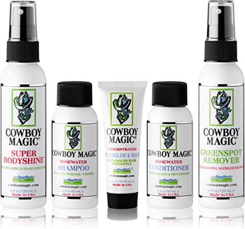 Cowboy Magic Shampoo, Conditioner, Detangler & Shine, Super Bodyshine, and Greenspot Remover Sampler Kit