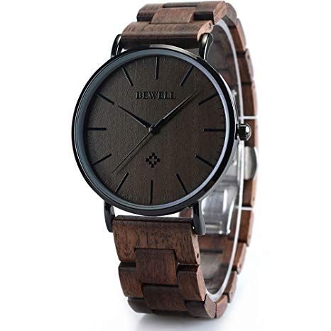 BEWELL Wooden Watches for Men/Women Slim Analog Quartz Minimalist Couple Wrist Watch W163A