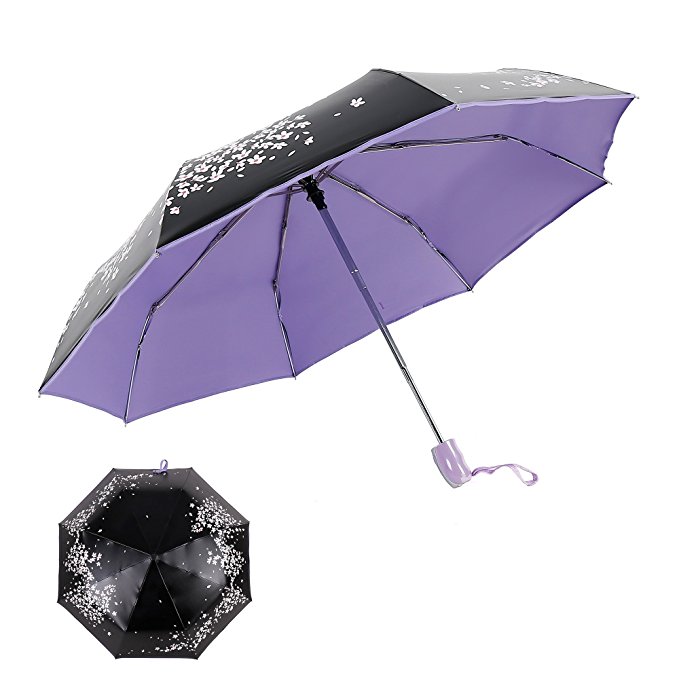 RENZER Travel Umbrella Rain Umbrella Windproof for Women Automatic Open close Cherry Sunny Umbrella