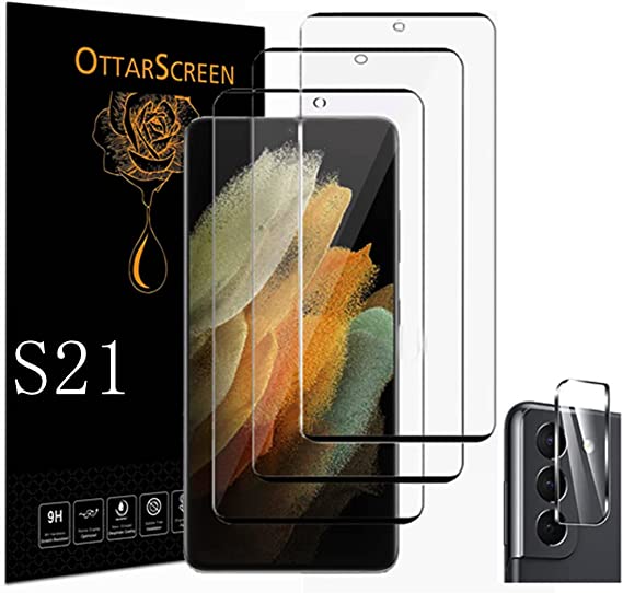 Galaxy S21 Screen Protector 【3 1 Pack】With Camera Lens Protector, 3D Glass Compatible Fingerprint Easy Installation 9H Hardness Tempered Glass Screen Protector for Samsung Galaxy S21 5G