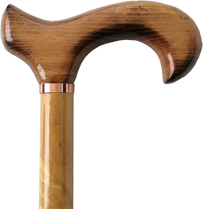 Gents Wooden Scorched Derby Cane with Collar Walking Stick with Natural Wood Stain 94cm (37") Height