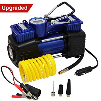 FORUP Dual Cylinder Air Compressor Pump, Heavy Duty Portable Air Pump, 150 PSI, LCD Backlit Digital Display, Auto 12V Tire Inflator for Car, Truck, RV, Bicycle and Other Inflatables (Dual Cylinder)