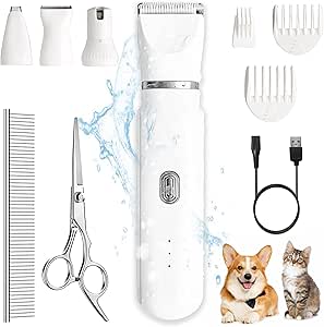 4 in 1 Multi Trimmer Electric Dog Hair Clippers Mini Pet Hair Trimmer Dog Paw Fur Shaver Nail Grinder 2 Speeds Paw Pad Clipper Mute Cordless Rechargeable for Dogs Cats Grooming Tool Razors Waterproof