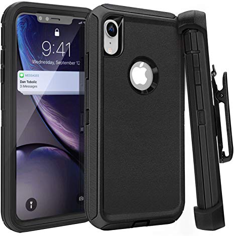 Styqeen iPhone XR Case, Full Body Heavy Duty Dust-Proof Shockproof Protective Cover and Belt Clip Holster with Kickstand for Apple iPhone XR [6.1 inch] (Black)