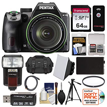 Pentax K-70 All Weather Wi-Fi Digital SLR Camera & 18-135mm WR Lens (Black) with 64GB Card   Case   Flash   Battery   Tripod   Filter   Kit