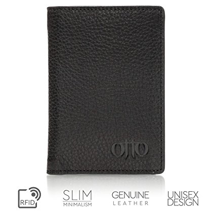 Otto Bifold Leather Wallet - Passport Style |ID, Bank Cards and Cash|- Unisex (Black)