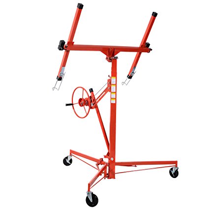 Goplus® 11' Drywall Lift Panel Hoist Dry Wall Jack Lifter Lockable w/Caster Wheel, Red