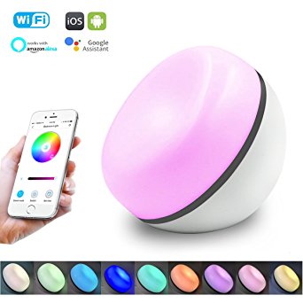 Smart Table Lamp Smavida WiFi Alexa Controlled Bedside Lamp LED Ambient Night Light, RGB Color Changing & Timer, Amazon Echo/Google Home Compatible