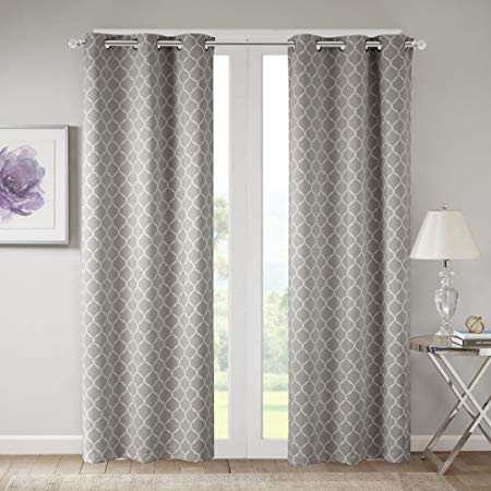 Comfort Spaces - Windsor Grey Ogee Printed Window Curtain Pair/Set of 2 Panels - 42x108 inch Panel - Blackout Room Darkening - Grommet Top - 2 Pieces