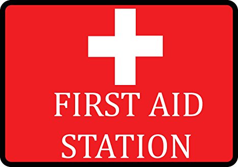 Red First Aid Station Sign - Large Injury Medical Warning 12x18 Signs - Plastic 2 Pack