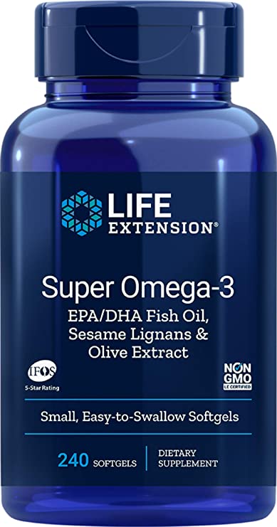 Life Extension Super Omega-3 (Fish Oil) EPA/DHA with Sesame Lignans and Olive Extract, 240 Easy-to-Swallow Softgels