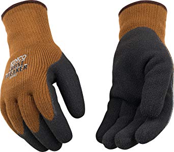 Kinco 1787-L-1 Brown heavy 100% acrylic thermal knit shell, Foam latex coated palm, Elastic knit wrist, Size: L
