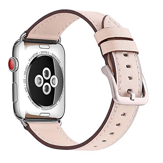 Mkeke Genuine Leather 38mm 40mm Bands Series 3 Series 2 Series 1, Compatible for Apple Watch Band 38mm 40mm, Beige