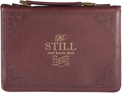 Burgundy Faux Leather Classic Bible Cover | Be Still and Know Psalm 46:10 |Bible Case Book Cover for Women, Large