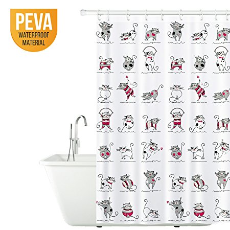 Tatkraft Funny Cats Peva Shower Curtain 180X180 cm Waterproof 12 Rings