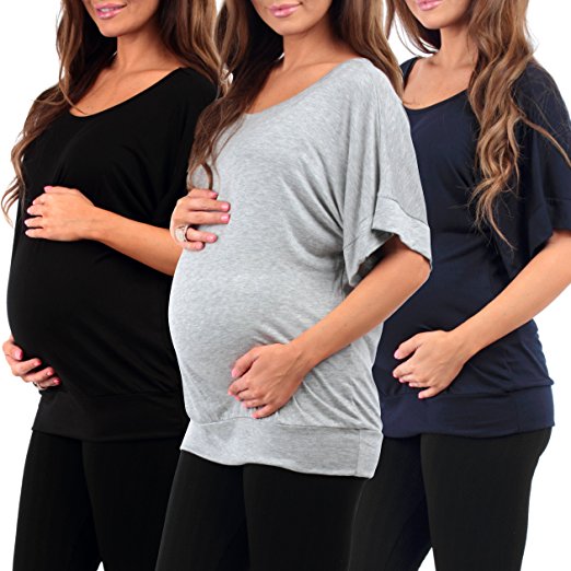 3 Pack Women's Dolman Sleeve Maternity and Nursing Tunic by Mother Bee and Rags & Couture - Made in USA