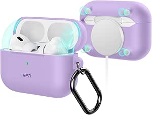 ESR for AirPods Pro 2nd Generation Case (HaloLock), Compatible with Airpods Pro Case 2nd/1st Gen (2023/2022/2019), Compatible with MagSafe, Magnetic Lid Lock, Full Drop Protection,Purple