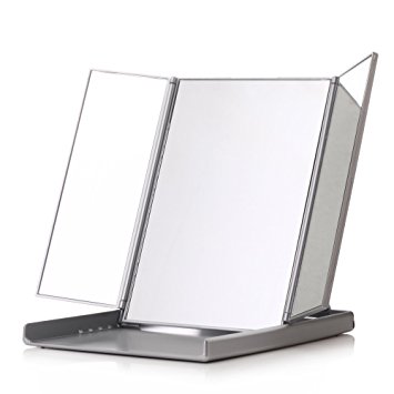 Readaeer Foldable Makeup Travel Mirror with 3 Panels (Silver)