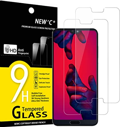 NEW'C 2 Unidades, Protector de Pantalla para Huawei P20 Pro, Antiarañazos, Antihuellas, Sin Burbujas, Dureza 9H, 0.33 mm Ultra Transparente, Vidrio Templado Ultra Resistente