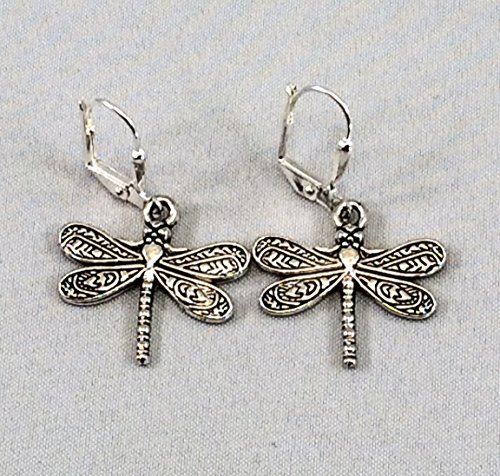 Dragonfly Silver Earrings - Silver plated lever back - Pewter dangle -Handcrafted.