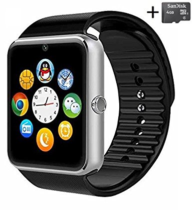 Amazingforless Silver Bluetooth Touch Screen Smart Wrist Watch with Camera and 4GB Micro SD Card