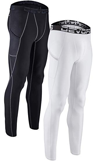 DEVOPS Men's 2 Pack Compression Cool Dry Tights Baselayer Running Active Leggings Pants