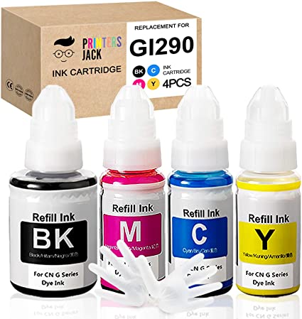 Printers Jack Compatible Canon GI-290 Refill Ink Bottle Kit for Canon PIXMA G4200, PIXMA G3200, PIXMA G4210, PIXMA G2200, PIXMA G1200 Printers